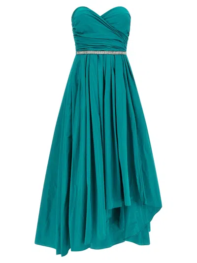 Pinko Dattero Dress Strapless Ruched Bodice Pleated Skirt In Green