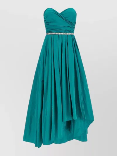 Pinko Dattero Dress Strapless Ruched Bodice Pleated Skirt In Green