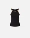 Pinko Vest Top With Shiny Embroidery In Limo Black