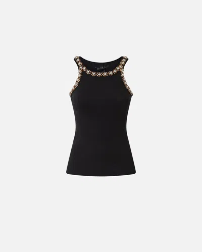 Pinko Vest Top With Shiny Embroidery In Limo Black