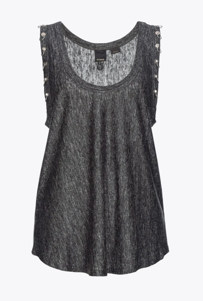Pinko Linen Vest Top With Piercing-adorned Edges In Limo Black
