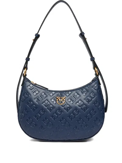 Pinko Debossed-logo Half-moon Shoulder Bag In Blue