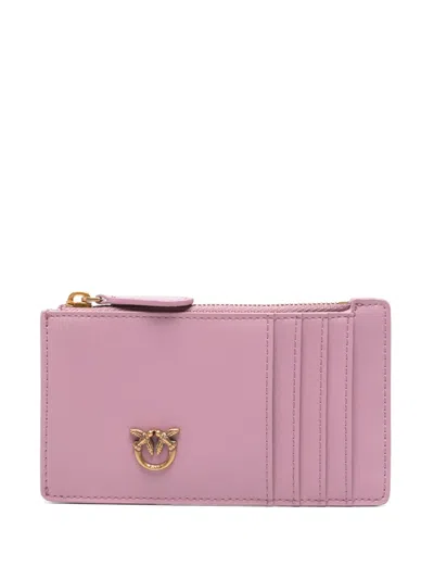 Pinko Debossed-love Birds Logo Card Holder In Purple
