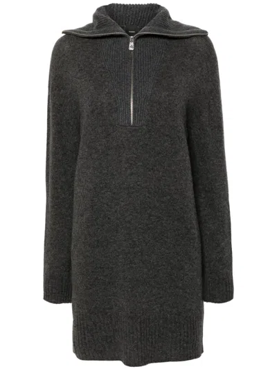 Pinko Half Zipped Long Sleeved Knitted Dress In Grey | ModeSens