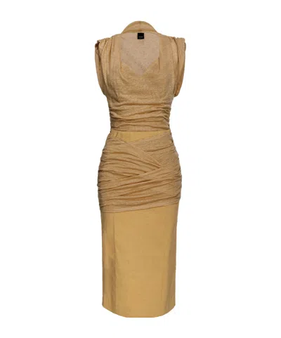 Pinko Draped Midi Dress In Neutral