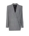 Pinko Double-breasted Blazer With Rhinestones In Grey