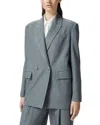Pinko Double-breasted Blazer With Rhinestones In Grey/ebony