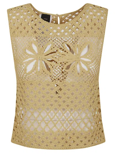Pinko Fantasy Net Crochet Floral Top Keyhole In Beige