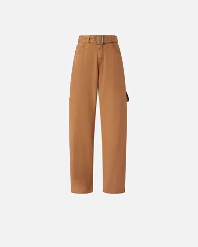 Pinko Denim Balloon Trousers With Workwear Details In Brown