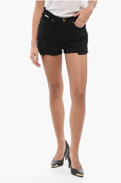 Pinko Denim Frayed Hem Ceresio Single Pleat Shots With Cut Out Det In Black