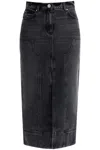 Pinko Vintage Wash Denim Gregoriana Midi Skirt With Front Slit In Grey