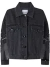 Pinko Black Denim Jacket With Organza Sleeves In Black