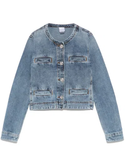 Pinko Blue Cropped Jacket With Patch Pockets On The Front In Cotton Blend Woman