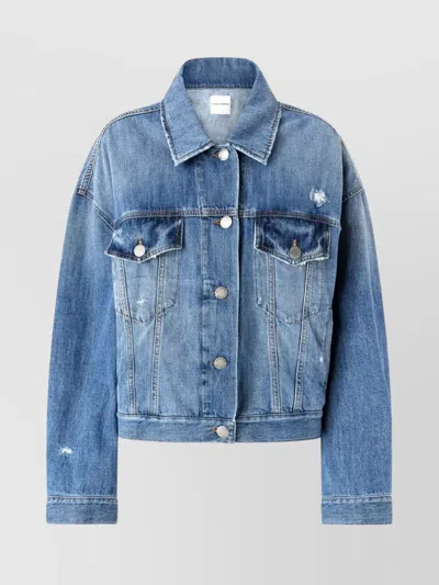Pinko Denim Jacket Distressed Flap Pockets In Blue
