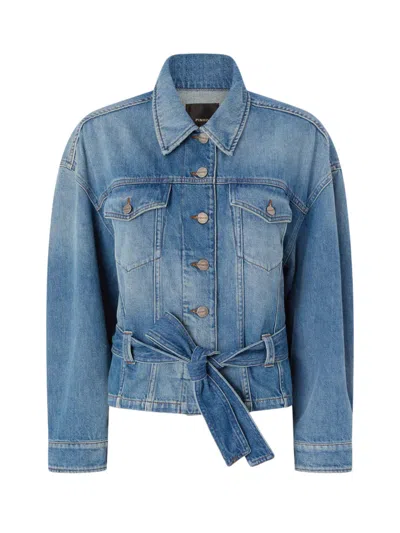 Pinko Denim Jacket With Belt In Blue