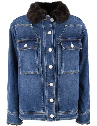 Pinko Denim Jacket With Faux Fur Collar