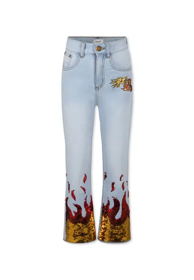 Pinko Kids' Denim Jeans For Girl With Logo And Sequins