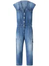 Pinko Denim Jumpsuit With Belt Loops And Pockets In Blue