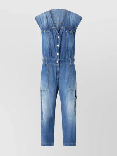 Pinko Denim Jumpsuit With Belt Loops And Pockets In Multicolor