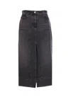 Pinko Vintage Wash Denim Gregoriana Midi Skirt With Front Slit In Grey