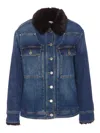 Pinko Blue Denim Overshirt Jacket With Fur-effect Collar In Blue
