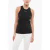 Pinko Denim Ribbed Tank Top With Golden Logo In Black