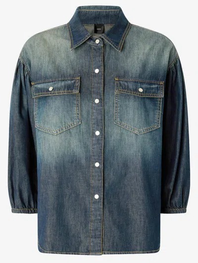 Pinko Denim Shirt With Puff Sleeves In Blue