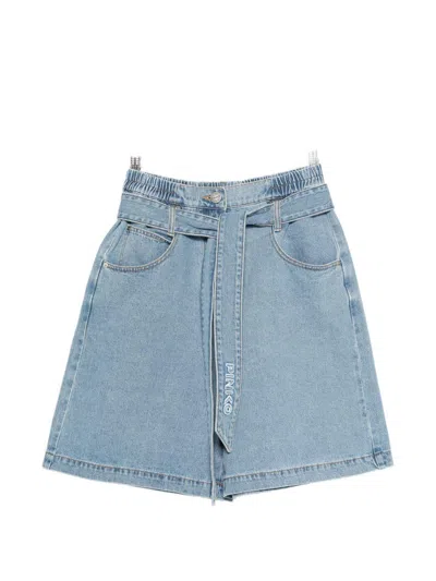 Pinko Denim Shorts With Waist Belt In Blue