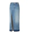 Pinko Blue Skirt With Split On The Front And Logo Patch On The Back In Blue
