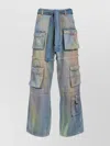 PINKO DENIM TROUSERS WITH TIE-DYE PATTERN AND WIDE LEG