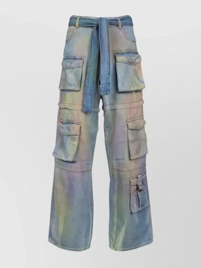 Pinko Denim Trousers With Tie-dye Pattern And Wide Leg In Blue