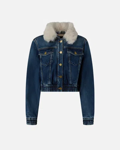 Pinko Denim Trucker Jacket With Soft Collar In Blue