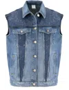 Pinko Denim Vest With Sparkling Studs In Blue