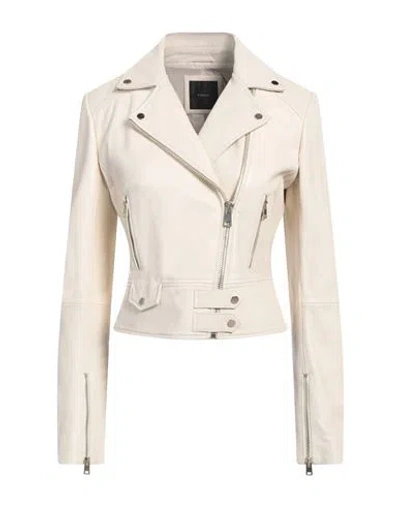 Pinko Denim Woman Jacket Ivory Size 0 Sheepskin In White