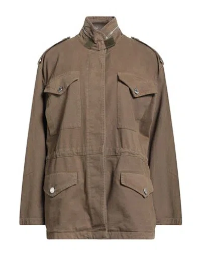 Pinko Denim Woman Jacket Khaki Size L Cotton, Nylon In Brown