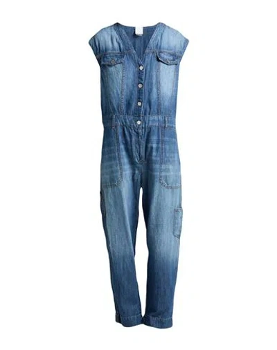 PINKO PINKO DENIM WOMAN JUMPSUIT BLUE SIZE 8 COTTON, LINEN