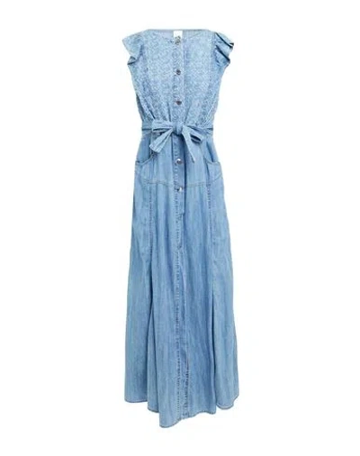 Pinko Denim Woman Maxi Dress Blue Size 10 Cotton