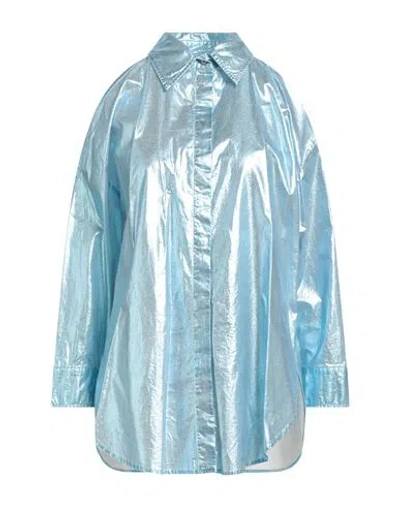 Pinko Denim Woman Shirt Azure Size 4 Cotton In Blue