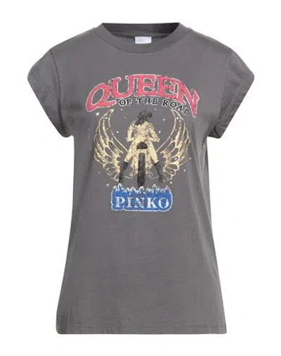 Pinko Denim Woman T-shirt Lead Size L Cotton, Glass In Gray