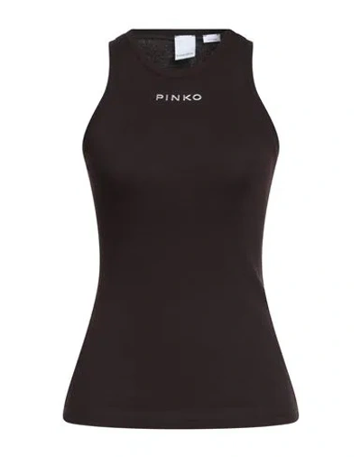 Pinko Denim Woman Tank Top Dark Brown Size S Cotton, Elastane