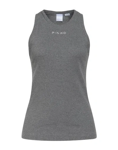 Pinko Denim Woman Tank Top Grey Size S Cotton, Elastane In Gray