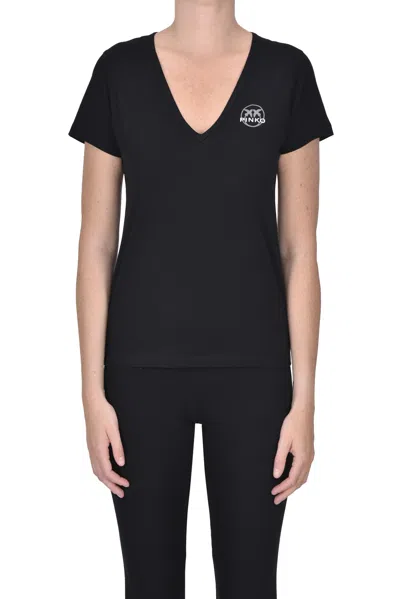 Pinko Designer Logo T-shirt In Black