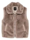 Pinko Beige Faux Fur Vest With High Collar In Brown