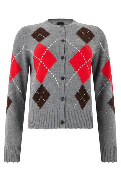 Pinko Diamond Pattern Wool-cashmere Button Cardigan In Grey