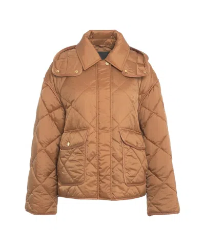 Pinko Diamond Quilted Jacket With High Collar In Brown