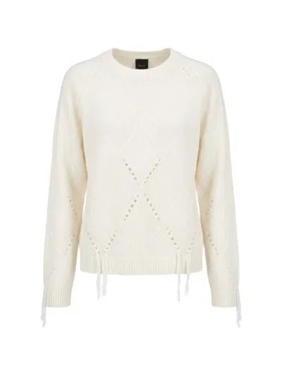Pinko Diamond-knit Fringed Sweater In Neutral