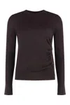 Pinko Wool Sweater With Crew-neck And Button Detail In Brown