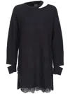 Pinko Black Short Dress With Cut-out Details In Cashmere Blend Woman In Black