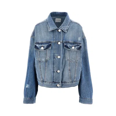 Pinko Distressed Denim Jacket In Blue