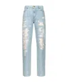 Pinko Distressed Straight-leg Jeans In Gray